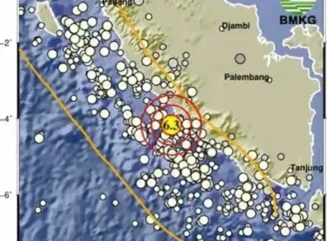 Gempa magnitudo 6,3 guncang Bengkulu, Jumat (23/5/2025) dini hari. [X @BMKG]