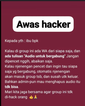 Isi chat broadcast yang beredar di Grup WhatsApp. [Int]
