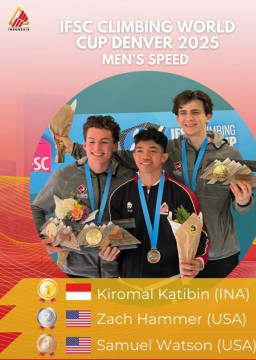 Kiromal Katibin meraih emas di ajang Piala Dunia Panjat Tebing atau IFSC World Cup 2025 di Denver, Amerika Serikat. [Instagram]