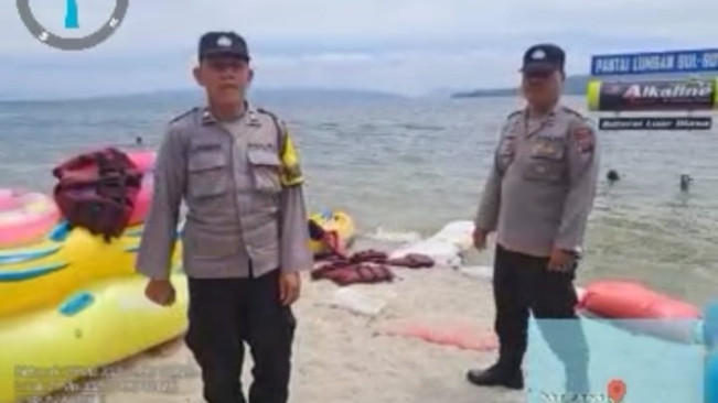 Polisi mendatangi obyek wisata di Danau Toba. [Istimewa]