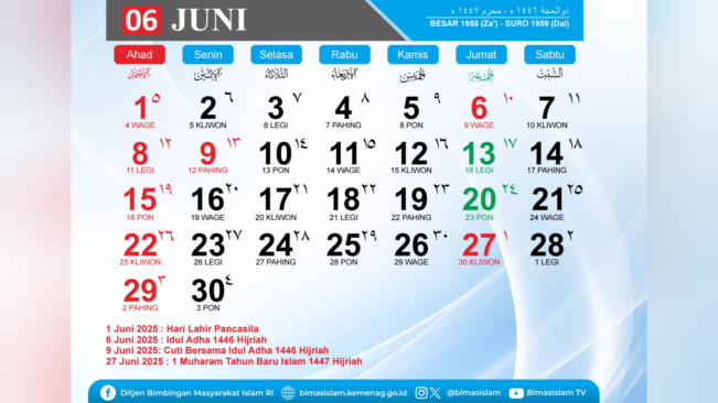 Hari Libur Nasional Kalender Juni 2025, Ada Long Weekend buat Tamasya