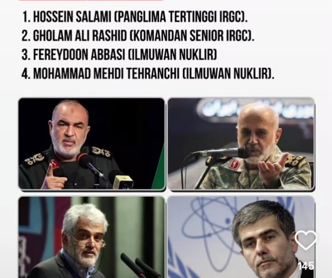 Sejumlah pejabat militer Iran yang Tewas akibat serangan brutal Israel. [Instagram]