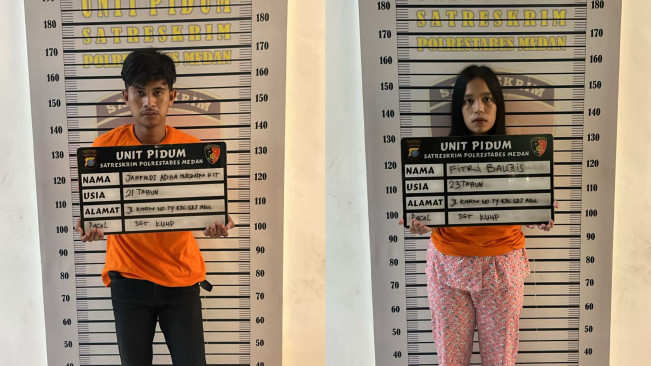 Sejoli begal ditangkap polisi di Medan. [Istimewa]