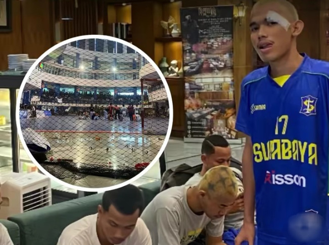 Salah satu pemain Surabaya alami cedera akibat ricuhnya laga final futsal Porprov Jatim 2025. [Instagram]