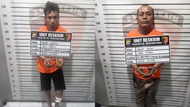 Kedua pelaku yang diamankan pihak kepolisian. [Dok Polsek Deli Tua]