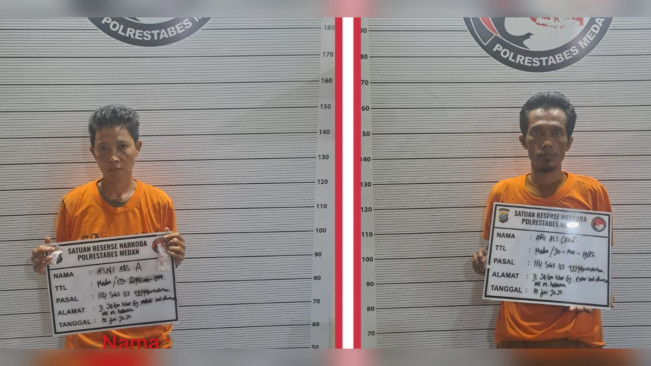 Pasangan pengedar narkoba diamankan polisi. [Dok Polrestabes Medan]