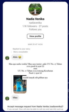 Identitas penyebar pelaku penyebaran data pribadi selebgram Dara Arafah. [Instagram]