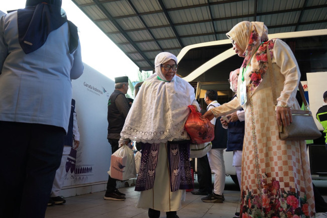Momen jemaah haji Medan tiba. [Istimewa]