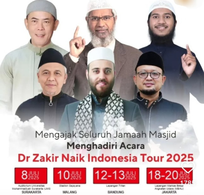 Ilustrasi rangkaian safari dakwah Zakir Naik di Indonesia. [Instagram]