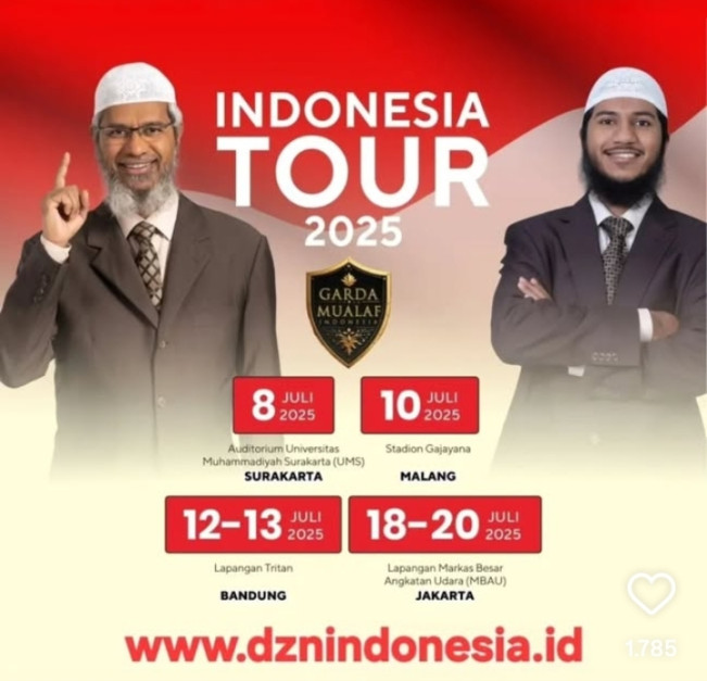 Ilsutrasi jadwal safari dakwah Zakir Naik di Indonesia. [Instagram]
