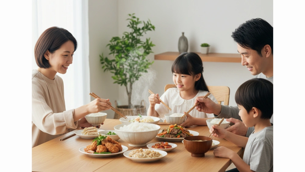 Satu keluarga sedang makan