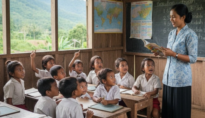 Ilustrasi seorang guru tengah mengajar