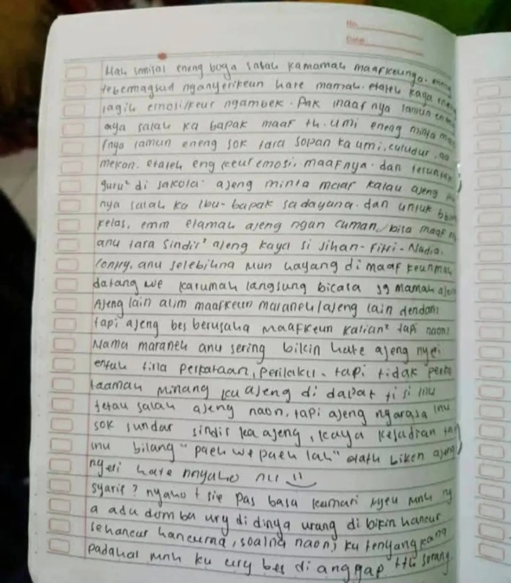 Surat siswi MTs Sukabumi sebelum akhiri hidup. [Instagram @unsil.story]