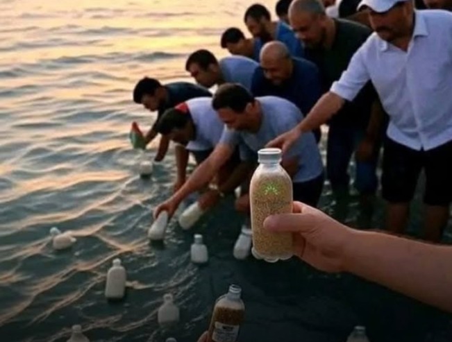 Sebotol Harapan Untuk Gaza: Video Mukjizat Warga Mesir Lemparkan Botol Berisi Makanan ke Laut