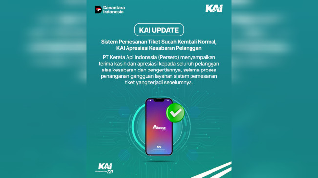 KAI menyampaikan sistem pemesanan tiket sudah kembali normal. [Dok KAI]