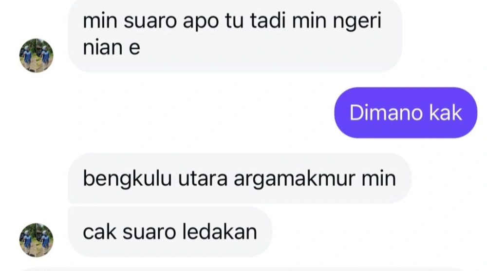 Tangkapan layar DM warganet soal dentuman keras di Bengkulu. [Instagram @bengkuluinfo]