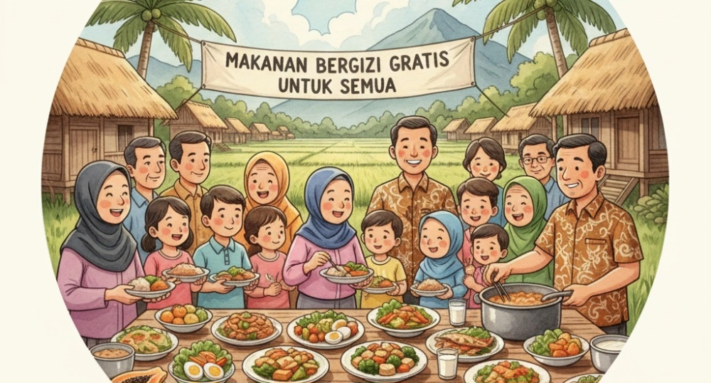 Ilustrasi makan bergizi gratis. [Gemini]