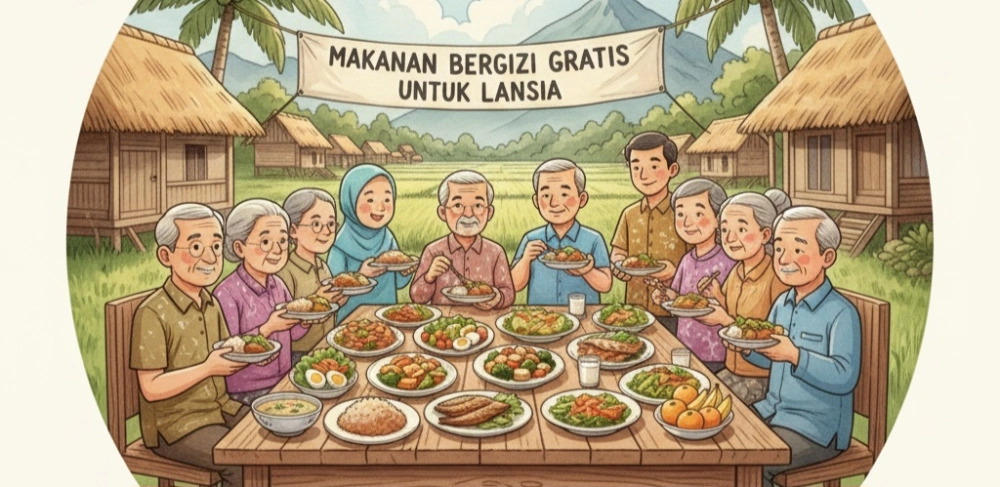 Ilustrasi makanan bergizi gratis untuk lansia. [Gemini]