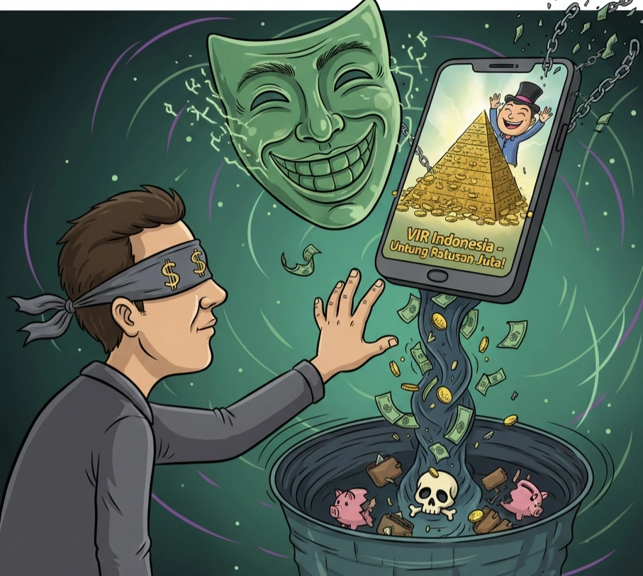 Ilustrasi dugaan Investasi Bodong aplikasi VIR Indonesia. [Gemini]