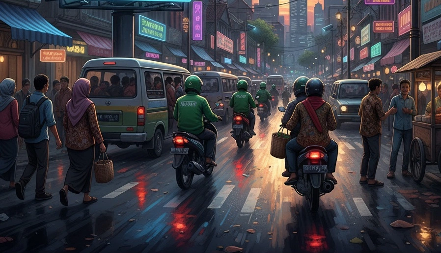 Ilustrasi suasana lalu lintas di jalan raya. [Gemini]