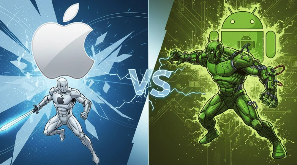 Ilustrasi iPhone vs Android. [Gemini]