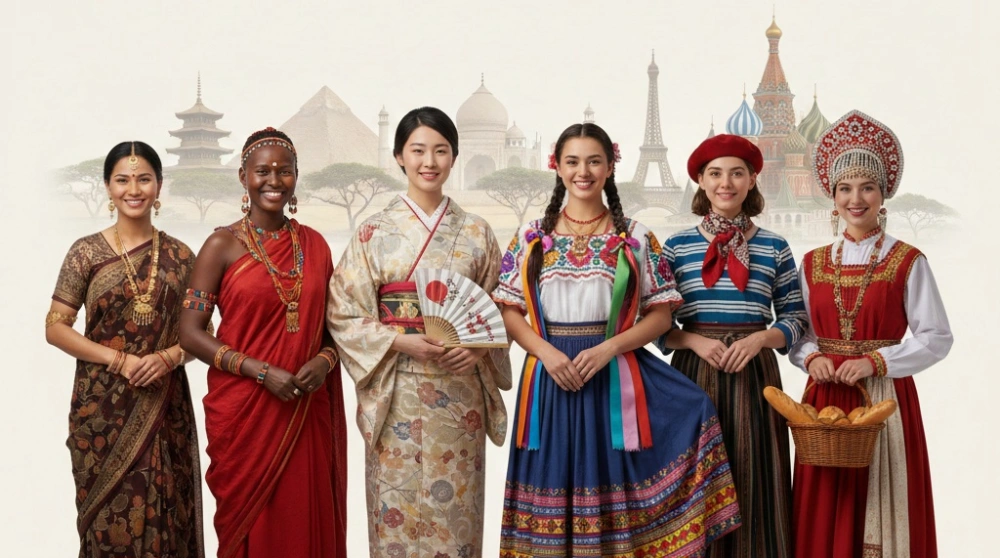Ilustrasi perempuan dari berbagai negara di dunia. [Gemini]