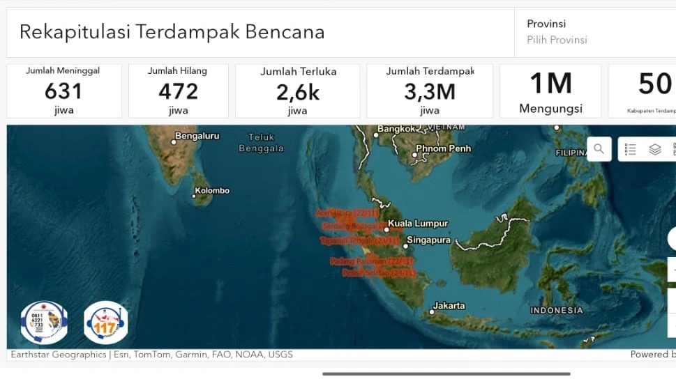 Rekapitulasi data banjir Sumatera. [BNPB]