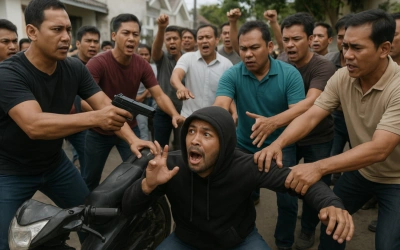 Panik! Pria Bersenjata Ini Tertangkap Basah Saat Curi Motor di Podomoro