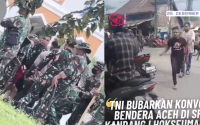 Ricuh TNI Bersenjata Lengkap Kejar Pengibar Bendera Bulan Bintang saat Demo Warga Aceh
