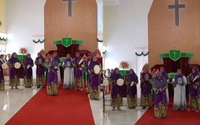 Viral Grup Qasidah Ibu-Ibu Tampil Dalam Gereja, Bawakan Lagu Magadir