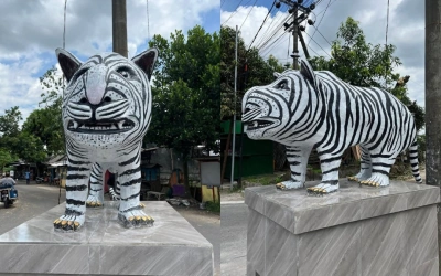 Bentuknya Tak Lazim, Viral Patung Macan Putih di Kediri Tuai Perbincangan