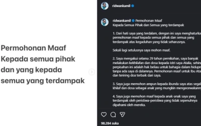 Ridwan Kamil Unggah Permohonan Maaf: Akui Segala Kesalahan kepada Istrinya