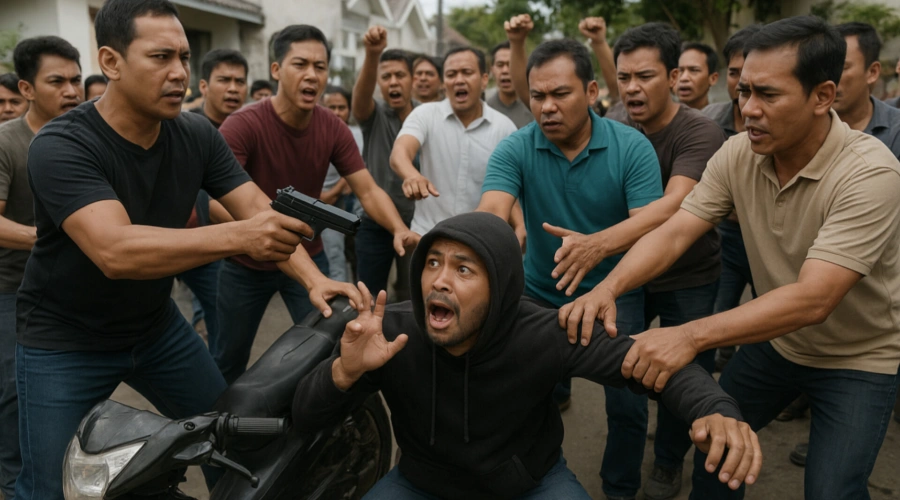 Panik! Pria Bersenjata Ini Tertangkap Basah Saat Curi Motor di Podomoro