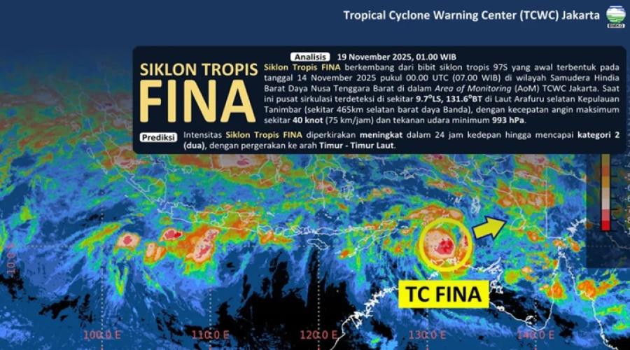 BMKG: Siklon Tropis FINA Terbentuk, Waspada Cuaca Ekstrem Indonesia Timur, Ini Daerah Terdampak