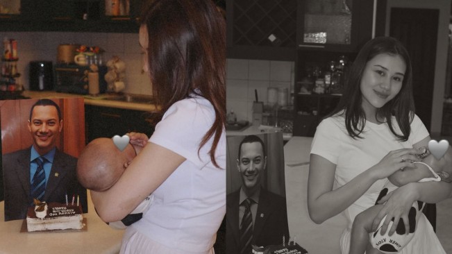 3 Potret Momen Haru Aaliyah Massaid Kenalkan Baby Arash ke Mendiang Adjie Massaid