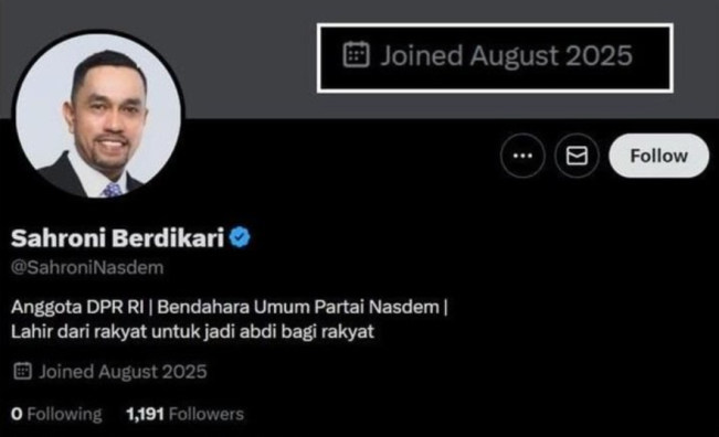 NasDem: Akun X 'Sahroni Berdikari' Palsu, Bukan Milik Ahmad Sahroni