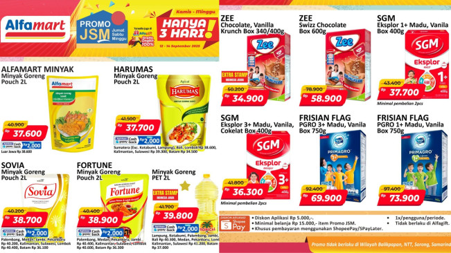 Promo JSM Alfamart 12–14 September 2025: Diskon Minyak Goreng, Susu Anak, dan Mie Instan