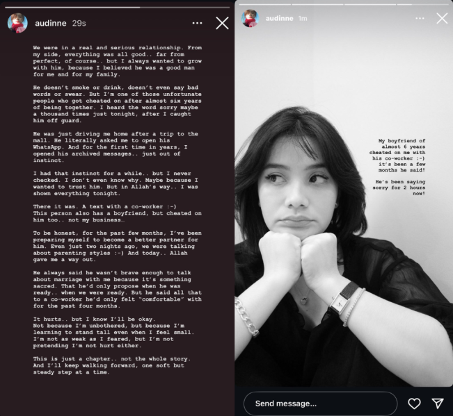 Curhatan Audinna Usai Diselingkuhi. [Instagram]