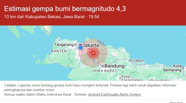 Gempa Hari Ini di Bekasi, Magnitudo 4,9: Getaran Kuat, Warga Panik