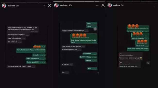 Isi chat dugaan perselingkuhan Arief Meivio. [X/@adindahasnan]