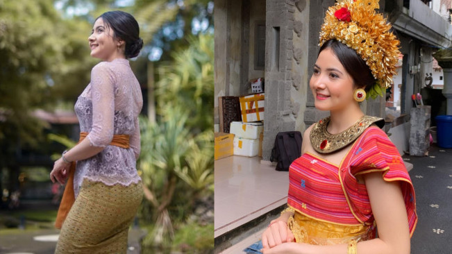 7 Potret Tercantik Bulan Sutena Mengenakan Baju Adat Bali