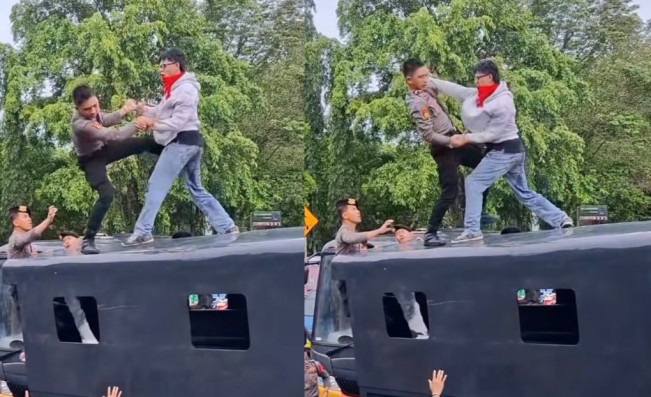 Mahasiswa Kalahkan Polisi Dalam Duel Seru di Atas Truk, Aparat Kedodoran!