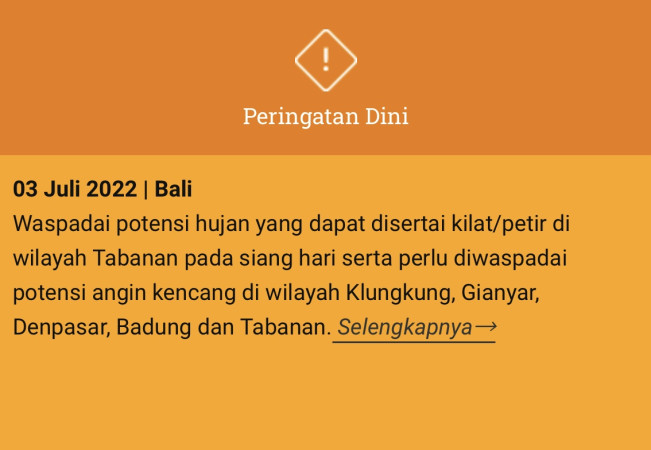BMKG: Minggu, Hujan Lebat Disertai Angin Landa Sejumlah Wilayah