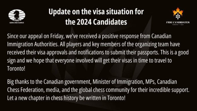 Usai Curhat di Medsos Soal Visa, FIDE Berhasil Bujuk Kanada