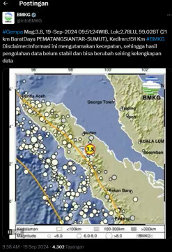 Gempa Berkekuatan Magnitudo 3,8 Guncang Pematangsiantar Sumut