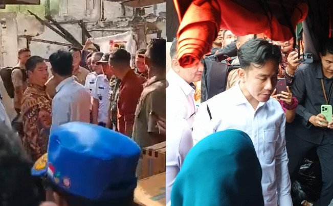 Gibran Tinjau Lokasi Kebakaran Kemayoran, Warga Bentangkan Kaos Kampanye Prabowo-Gibran