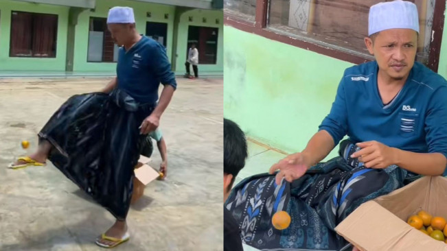 Viral Jeruk Dibagikan ke Santri dengan Cara Ditendang, Netizen Geram