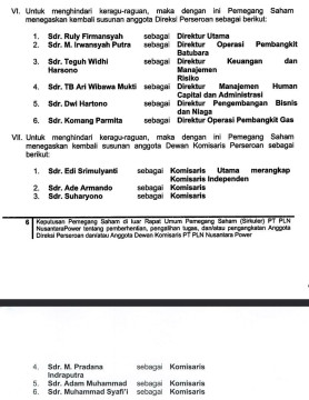 Tangkapan layar hasil RUPS PLN Nusantara Power yang beredar di medsos. [X]