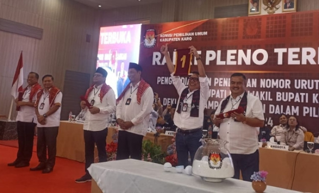 Pengundian Nomor Urut Pasangan Calon Bupati Karo, Abetnego Tarigan-Edy Suranta Bukit Nomor 1