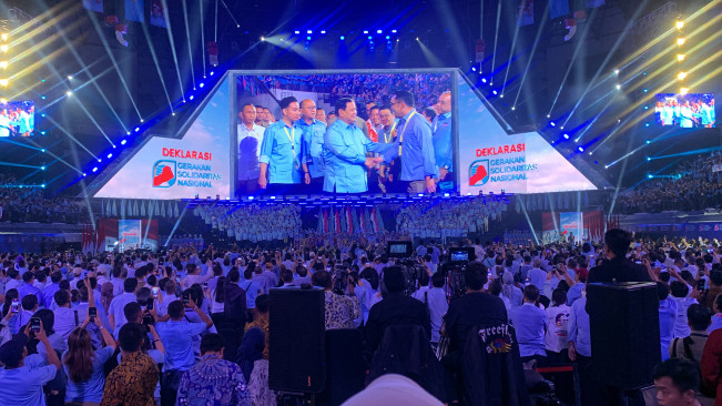 Prabowo-Gibran Hadiri Deklarasi Gerakan Solidaritas Nasional (GSN) di Indonesia Arena